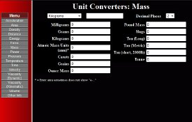 Javascript Unit Converters Screenshot